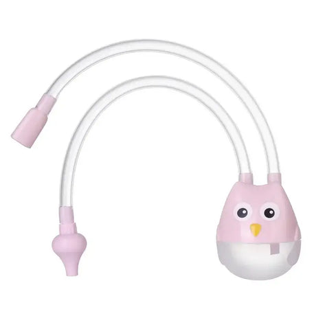 Cute pink owl nasal aspirator for babies, made of silicone and ABS, designed for safe and easy nasal care.