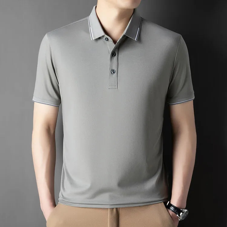 Men Luxury Silk Cotton Polo Shirt