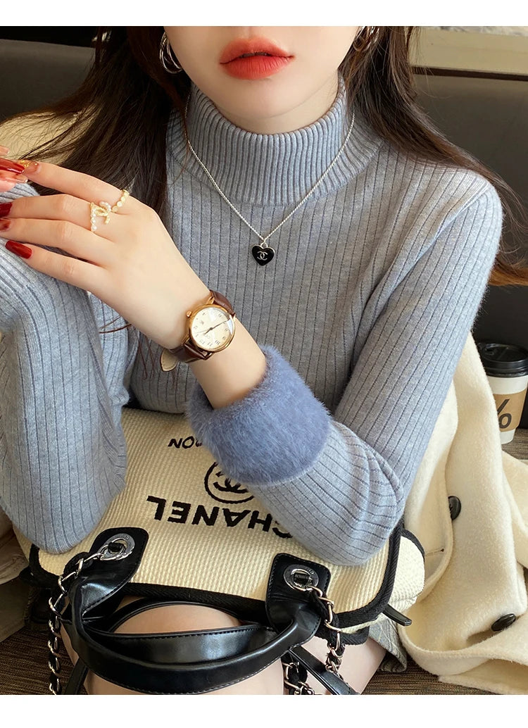 Women's Retro Red Turtleneck Sweater