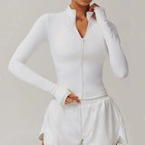 Women's Zip Long Sleeve Yoga Jacket – Slim Fit Gym Training Top