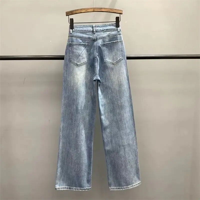 ShineEdge™ – Embroidered Diamond Jeans (Light Blue, Loose Wide Leg)