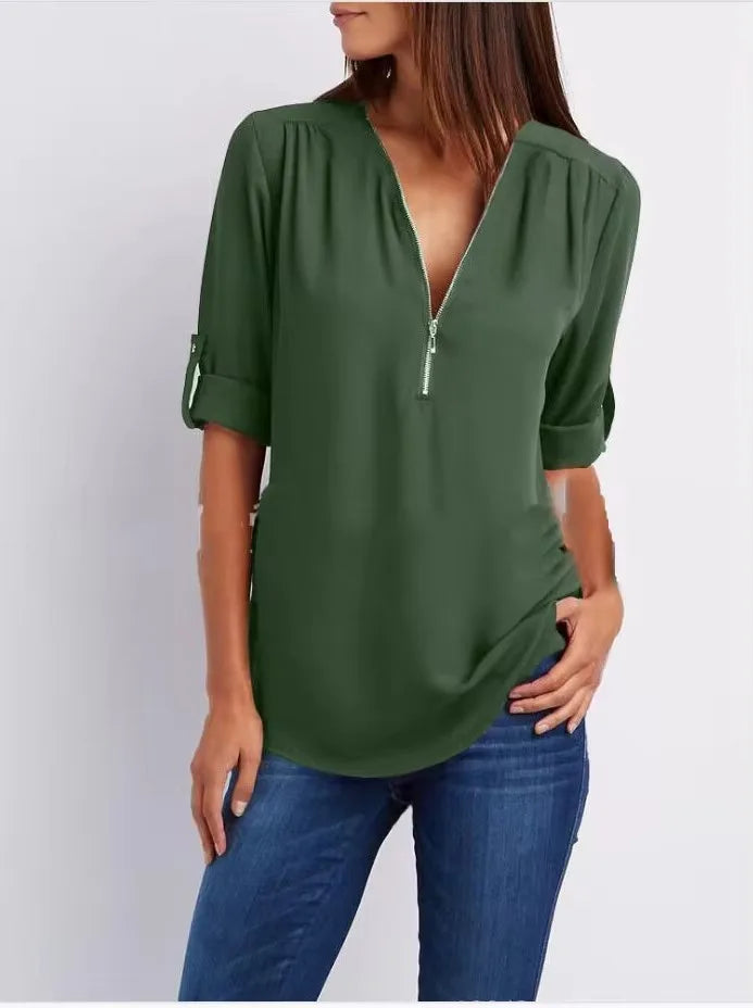 Luna Deep V-Neck Chiffon Blouse
