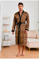 Men’s Leopard Satin Bathrobe Set