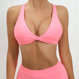 Women Twist Front Cross Back Sports Bra