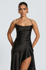 Women's Satin Lace-Up Maxi Dress