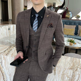 Men Plaid 3-Piece Business Suit