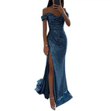 Women's Off Shoulder Sequin Maxi Dress