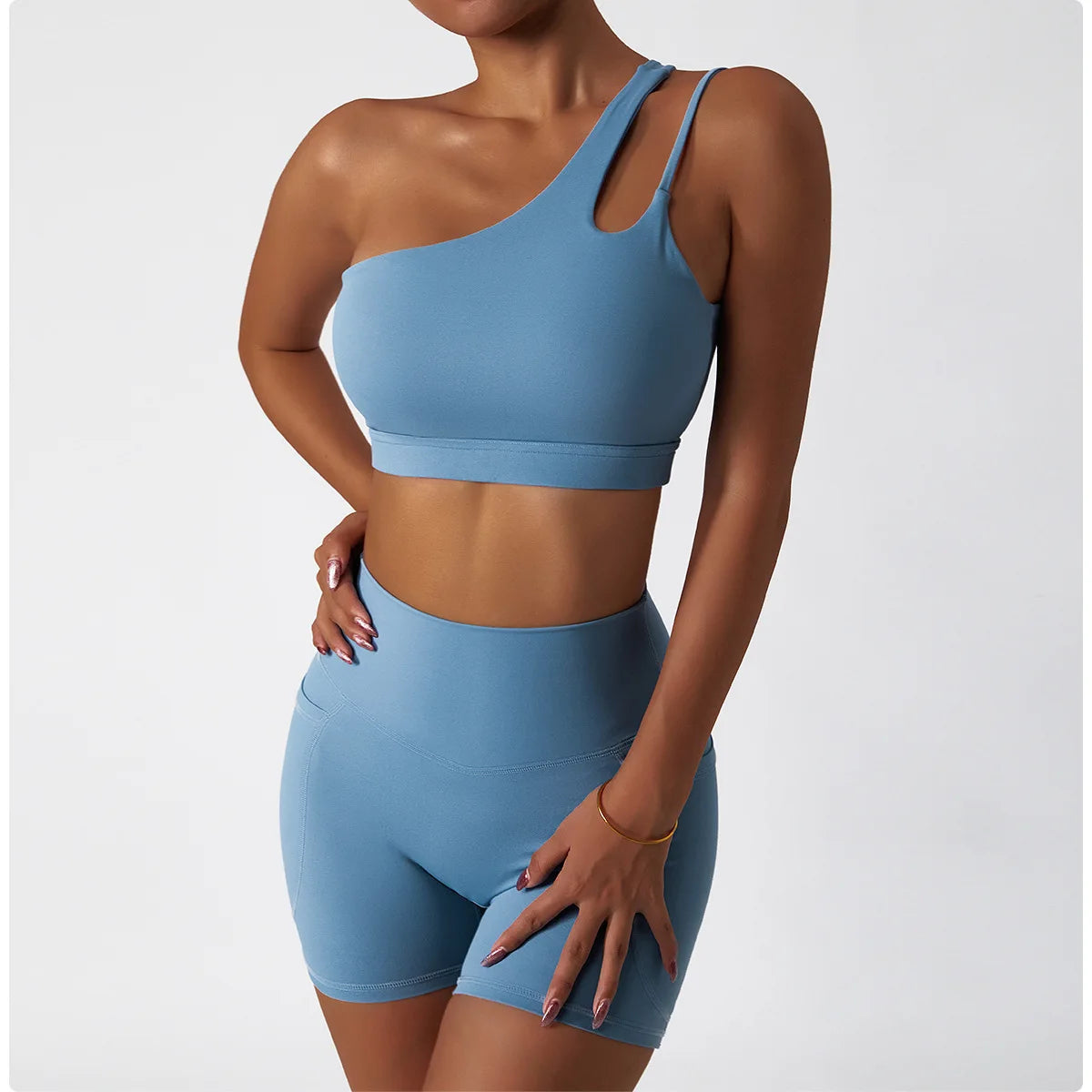 Women Oblique Shoulder Sports Bra
