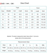 Size chart for breathable medical scrub sets showing dimensions for tops and pants in centimeters.