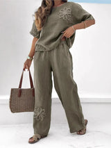 Women Embroidered Crop Pants Set