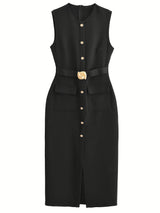 Women's Sleeveless Belted Shirt Dress