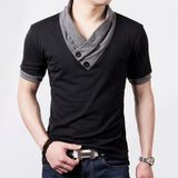 Men's Plus Size Patchwork V Neck T-Shirt – Black