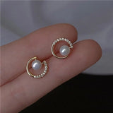 Women’s 14K Gold Zircon Pearl Earrings