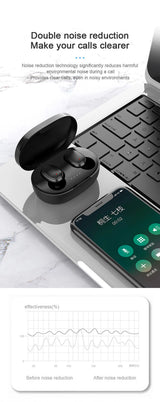 TWS A6S Wireless Bluetooth Headset with double noise reduction technology, providing clear calls in noisy environments.