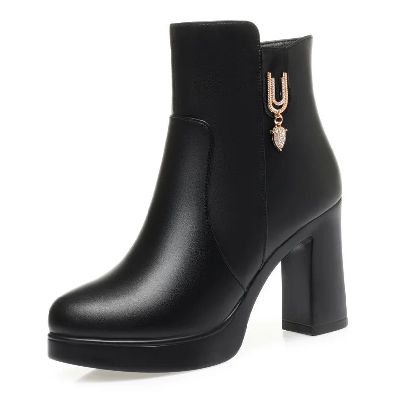 Women Warm Wool High Heel Ankle Boots – Winter Fashion