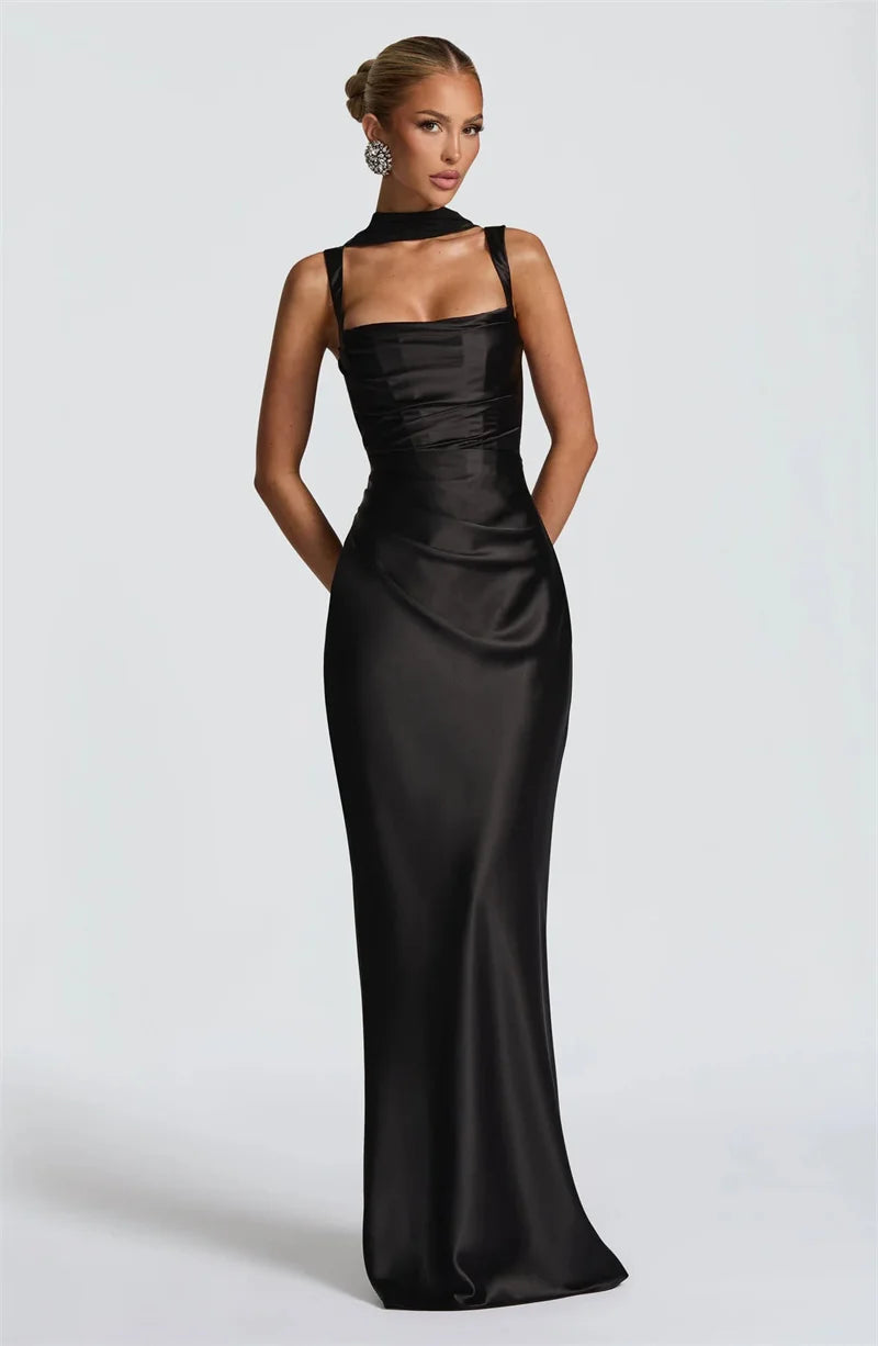 Luxe Satin Halter Evening Gown