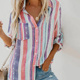 Women Striped Lapel Button Cardigan Shirt