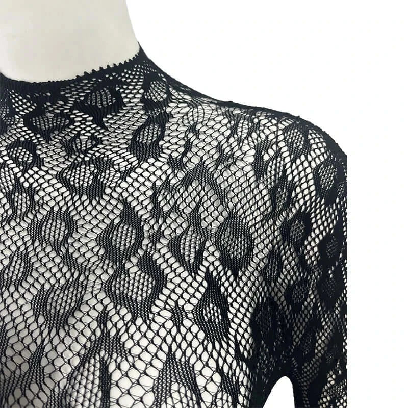 Women Lace Fishnet Long Sleeve Jumpsuit