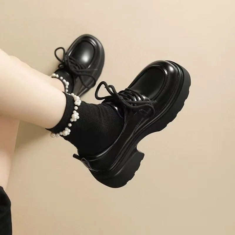 Women Platform Loafers – 2025 Autumn Lace-Up Flats
