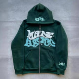Unisex Retro Letter Zip Hoodie