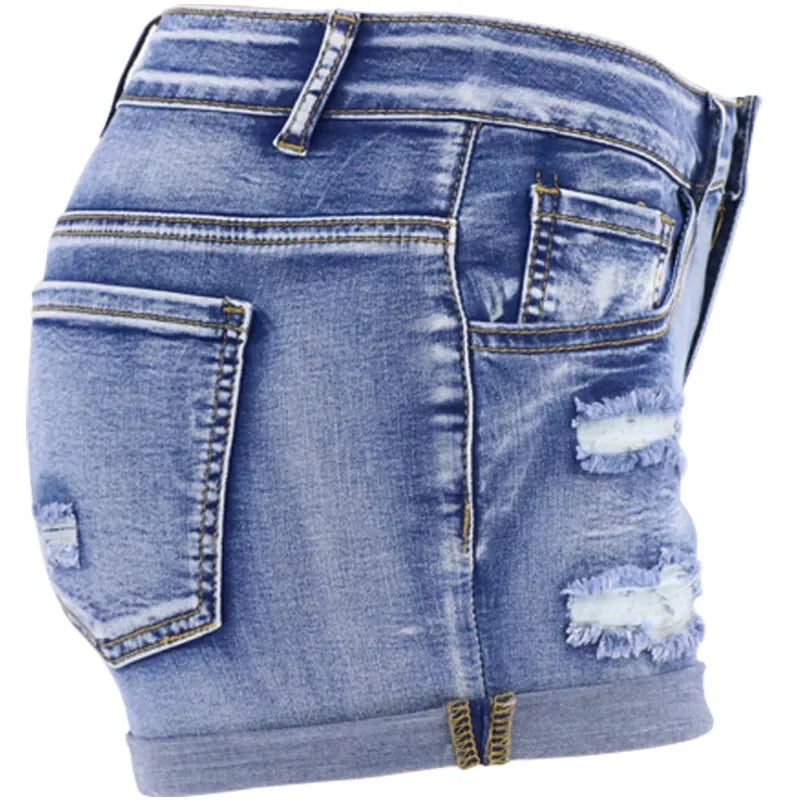 Women's Mid Waist Denim Shorts for Summer Beach Style