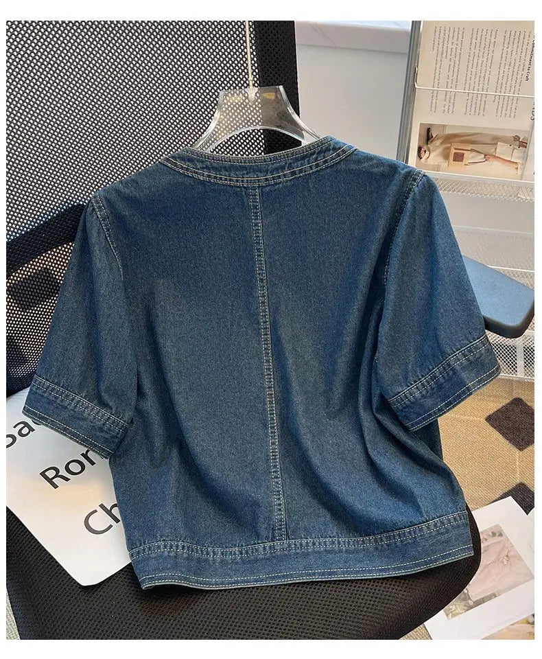 Women's Short Sleeve Denim Cropped Jacket