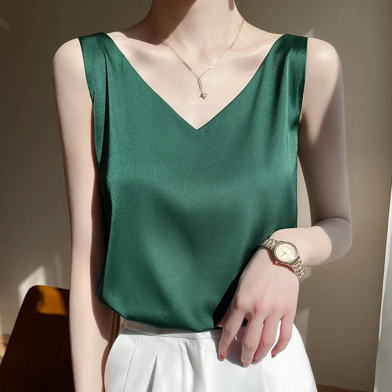 Office Lady V‑Neck Casual Tank Top