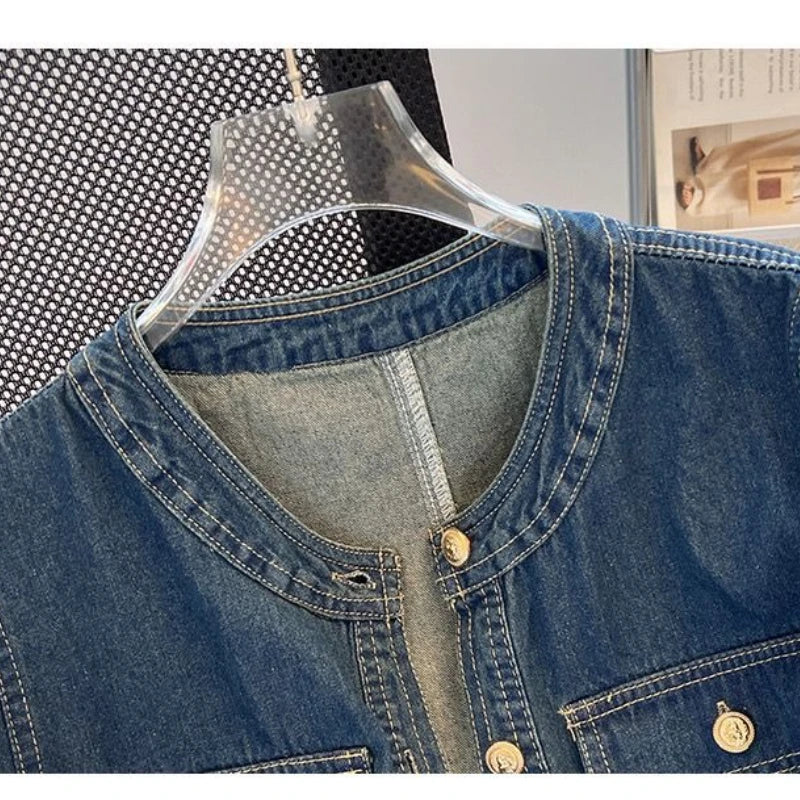Women's Short Sleeve Denim Cropped Jacket