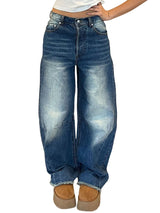 Women Retro High-Waist Barrel Jeans
