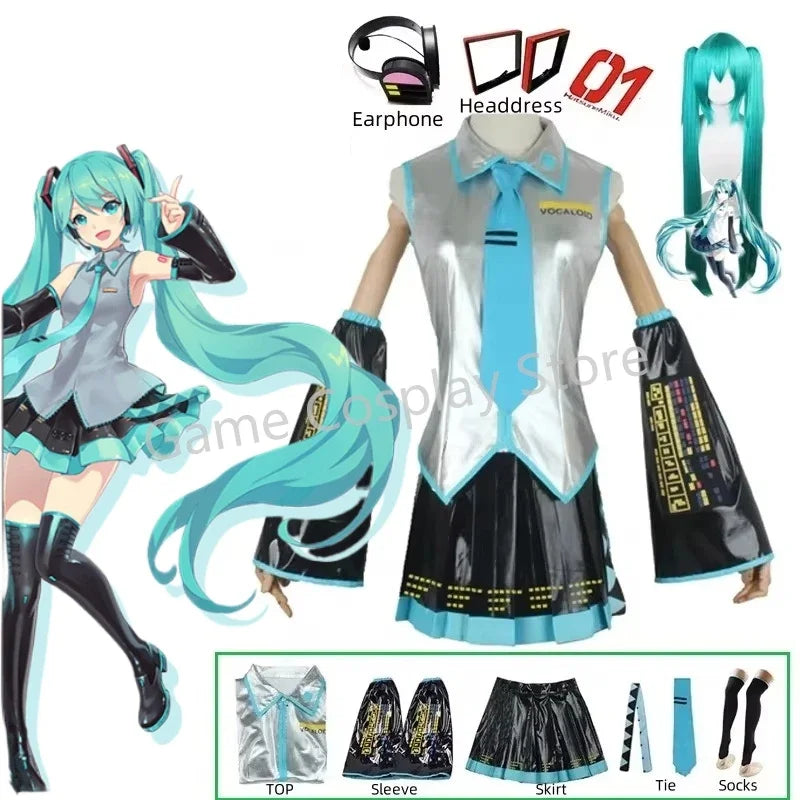 Hatsune Miku Silver Leather Cosplay Costume