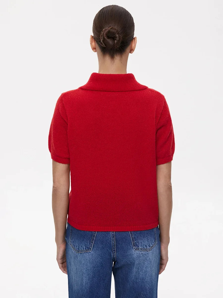 Women's Polo Collar Hollow Knit Sweater