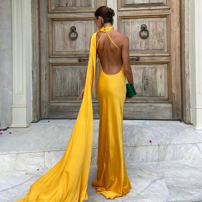 Luxe Satin Halter Evening Gown