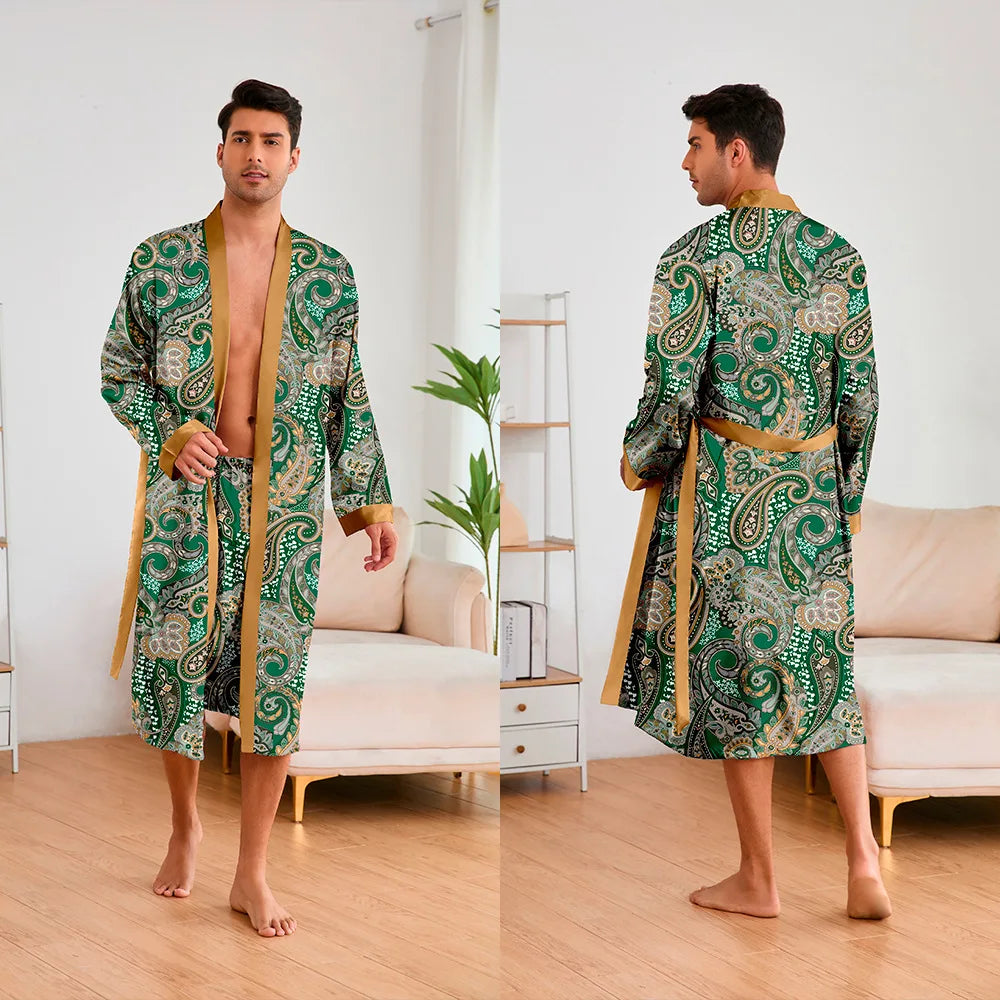 Men’s Leopard Satin Bathrobe Set