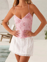Lace Halter V-Neck Top