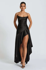 Women's Satin Lace-Up Maxi Dress