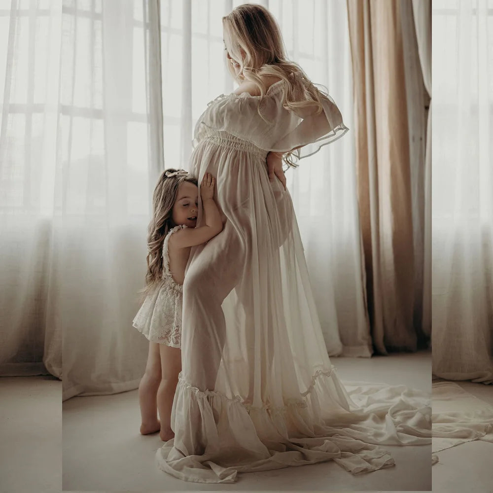 Chiffon Off-Shoulder Maternity Photography Dress