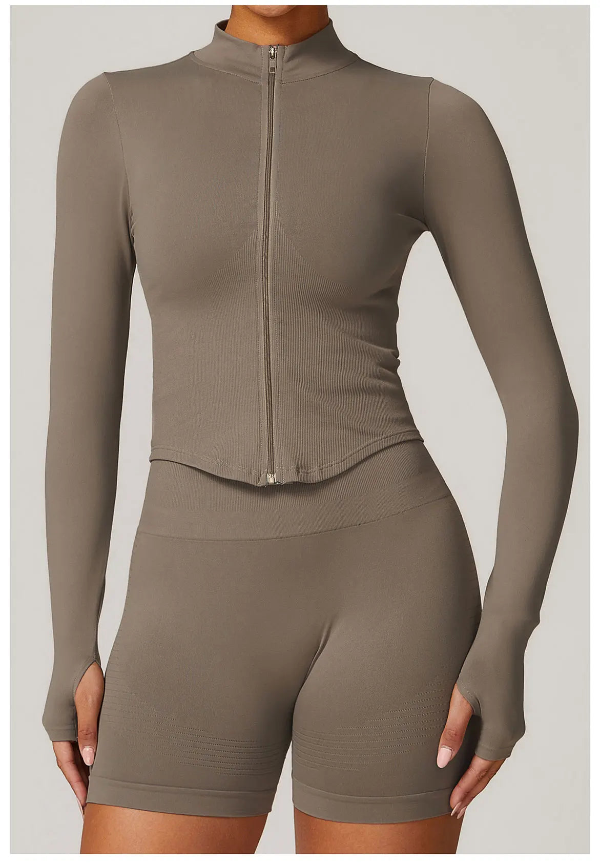Ribbed Women's Yoga Jacket – Long Sleeve Standing Collar Fitness Top