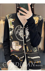Women's Printed Stitching Wool Cardigan