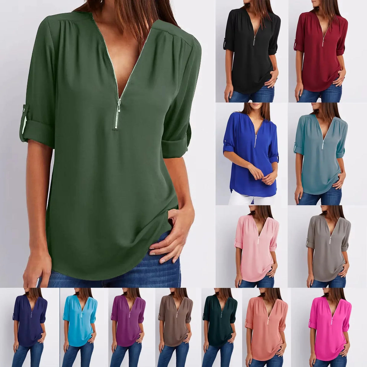 Luna Deep V-Neck Chiffon Blouse