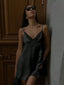 Black Satin Lace Backless Dress