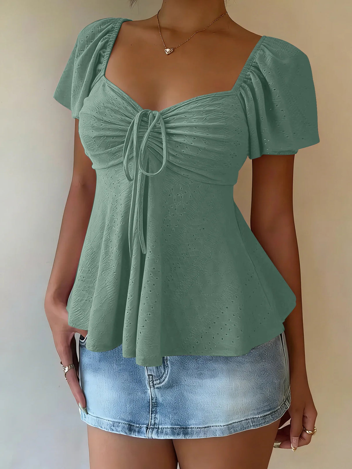 Luna Lace-Up V-Neck Blouse