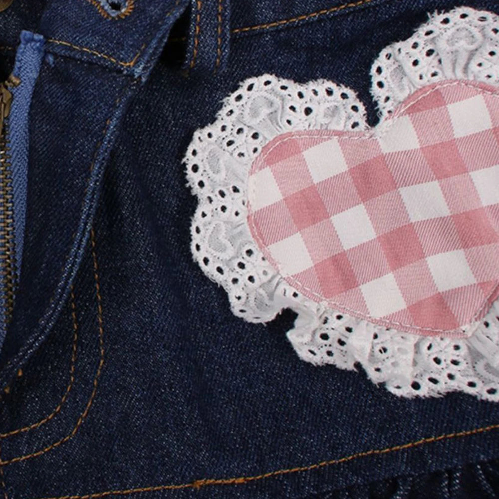 LolitaBall™ – Lace Skater Skirt (Sweet Harajuku Kawaii Denim Skirt)