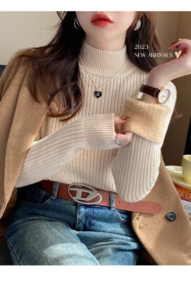 Women's Retro Red Turtleneck Sweater