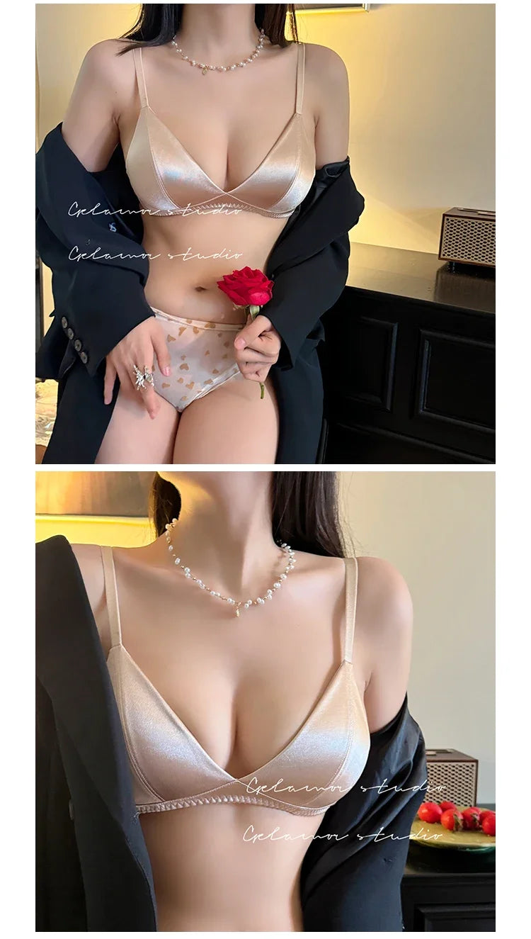 Women Triangle Lace Bra Set