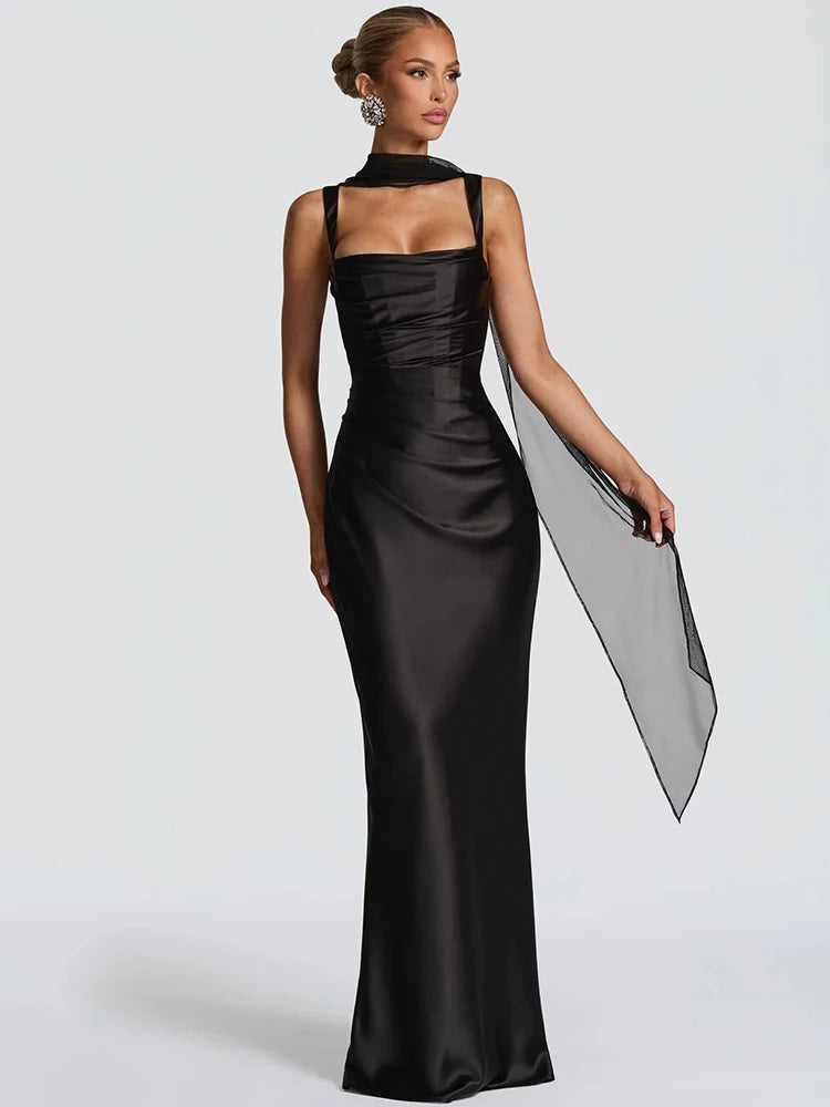 Luxe Satin Halter Evening Gown