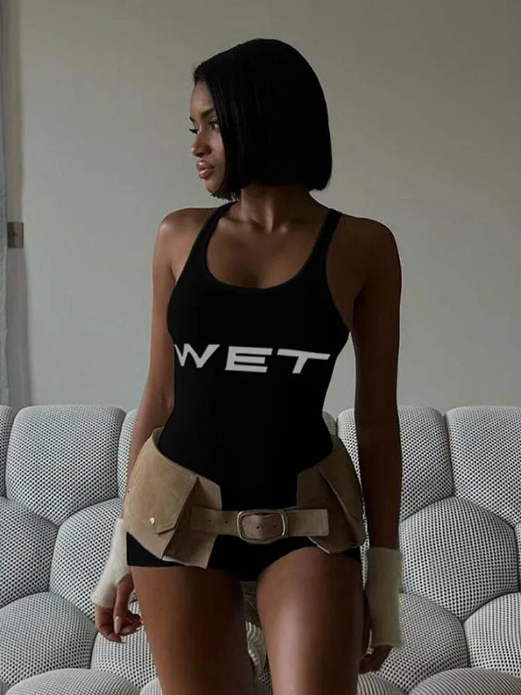 SportMuse™ – Letter Print Slim Sport Romper (Dynamic, Casual & Stretchy)