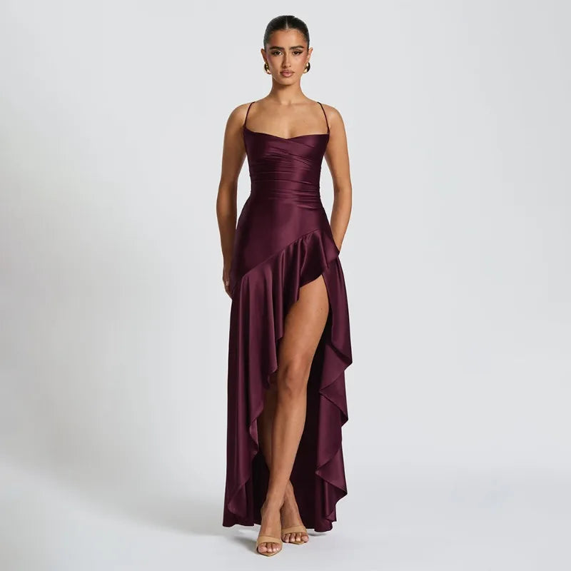 Women's Satin Lace-Up Maxi Dress