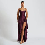 Women's Satin Lace-Up Maxi Dress