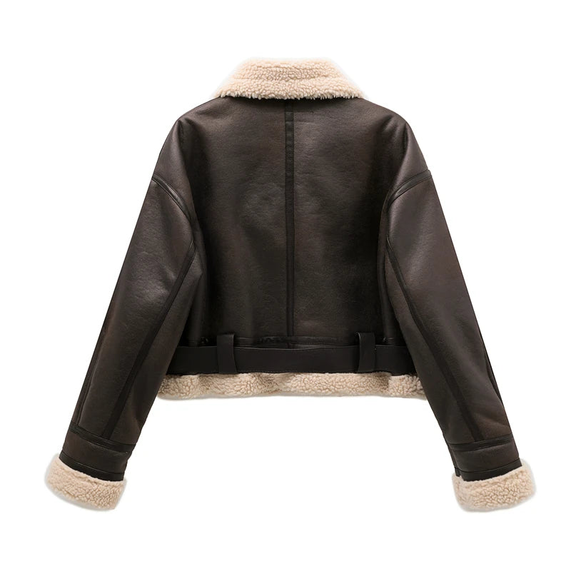 Vintage Faux Shearling Belted Winter Jacket