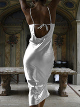 Midnight Satin Lace-Up Gown